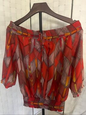Guess Red & Yellow Printed Off-Shoulder Blouse